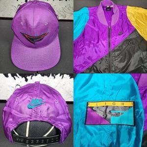 Vintage 80s Nike Michael Jordan Flight Purple Nylon Snapback Hat Jacket Set L